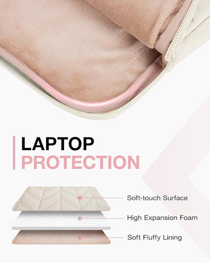 BAGSMART 15-16 inch Laptop Case with Handle, Puffy Padded Laptop Bag Sleeve for Women, Portable MacBook Air/Pro Case Compatible with Dell, HP, Lenovo, ASUS, Acer, Huawei Computer, Beige