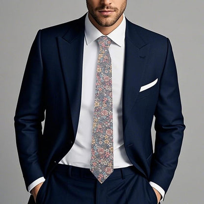 Cotton Floral Ties for Men 2.76" Men's Skinny Tie Linen Flower Printed Neck Tie for Wedding Dating Party