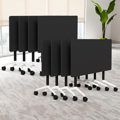 Folding Conference Table, 6 Pack Foldable Rolling Conference Room Tables Meeting Seminar Table Modern Conference Training Table for Office Classroom(Black, 47.2IN, 8)