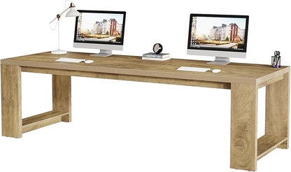 Tribesigns Two Person Desk, 86.6 Inches Extra Long Desk, Double Computer Writing Table, Wood Large Desks Workstation for Home Office, Natural Oak