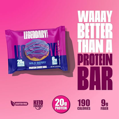 Legendary Foods Cinnamon Roll 22g Protein Bars – Gluten-Free, Low Carb Meal Option – Sweet Zero Sugar Snack, Keto-Friendly – 10-Pack High Protein Pre- or Post-Workout Nutrition Bars Wild Berry