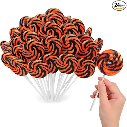 Orange and Black Swirl Lollipops, Pack of 50 Pieces Suckers Individually wrapped, Ideal Lollipops Bulk Supply for Candy Buffets, Vibrant Swirl Suckers for Easy Sharing