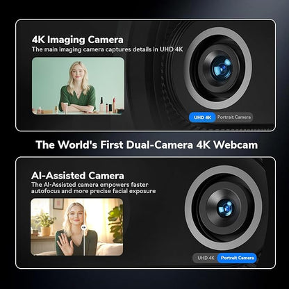 EMEET Piko+ Webcam 4K, World’s 1st Dual-Camera AI-Powered 4K Camera, 1/2.55'' Sony Sensor, 3 Mics&3 Sound Modes, Panda Magnetic Privacy Cover, USB C-C&C-A, Ideal for Livestreamers and Content Creators