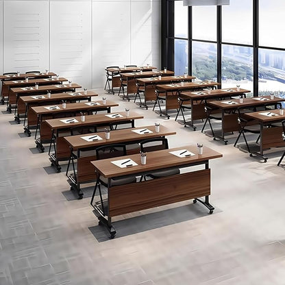 Conference Table Folding Conference Room Tables, Modern Mobile Meeting Training Table with Silent Wheels, Foldable Seminar Table for Offices, Classrooms, Libraries (8, Walnut, 55.1in)