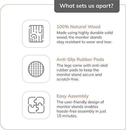 Anji Mountain Wooden Monitor Stand - Elegant Monitor Riser, Perfect Monitor Stand for Desk Organization, Durable Wood Construction monitor stands, Enhances Ergonomics and Workspace Efficiency,Biscotti