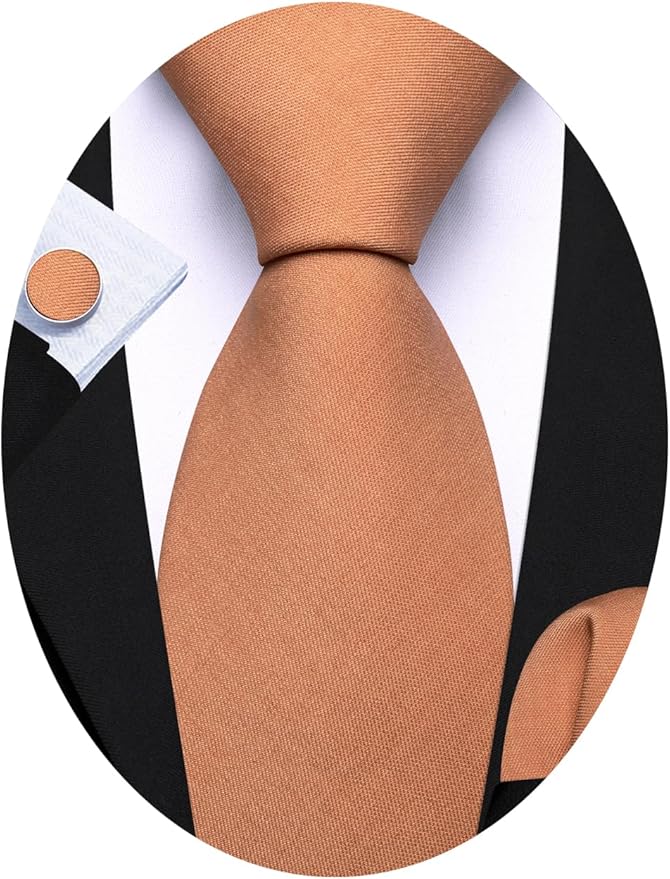 Barry.Wang Tie Sets for Men Silk Solid Necktie Stain Ties Handkerchief Pocket Square Cufflinks Wedding Business Dyed