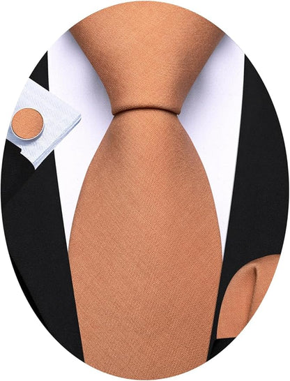 Barry.Wang Tie Sets for Men Silk Solid Necktie Stain Ties Handkerchief Pocket Square Cufflinks Wedding Business Dyed