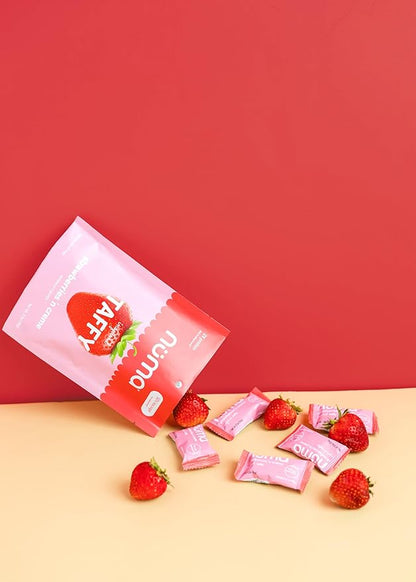 Numa Taffy Candy - Strawberries and Creme Made w Real & Simple Ingredients - Low Sugar, High Protein, Low Calorie, All Natural, Gluten Free - 3 Bags with 10 Individually Wrapped Chews Each