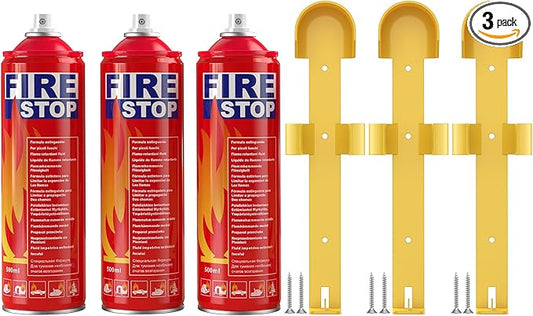 3-Pack Fire Extinguisher for Home, Kitchen, Car, Camping & Electronics - ABC/K Class with Mounts - Portable, Long-Lasting.