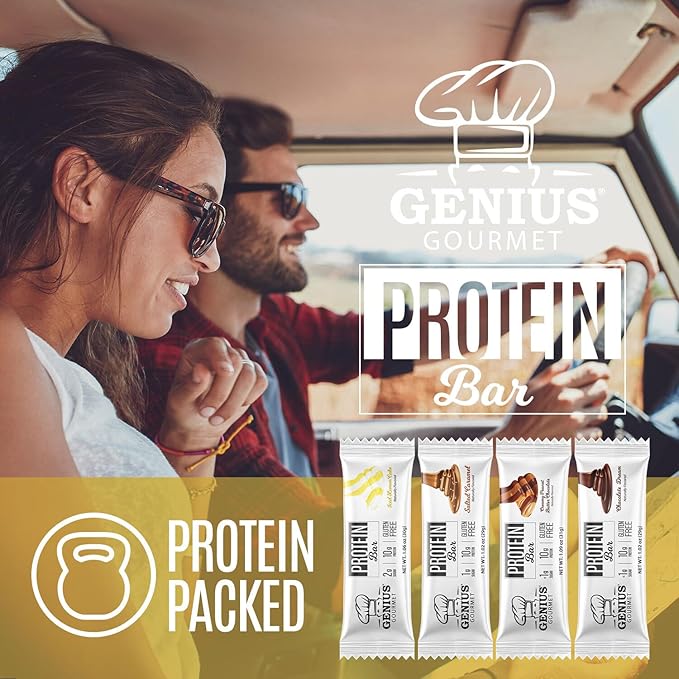 Genius Gourmet Protein Bar, Iced Lemon Cake, Keto Snack, Low Carb, Low Sugar & Gluten Free, Protein Snacks for Adults, 10G of Whey Protein per Protein Bar, 5 Net Carbs, 20 Count