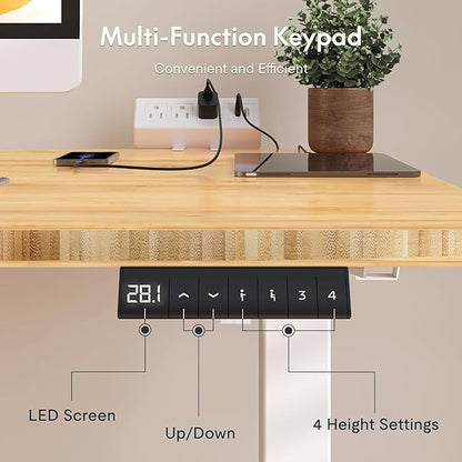 FLEXISPOT EN2 Whole-Piece Bamboo Standing Desk Clamp Power Strip, 55 x 28 Electric Stand Up Height Adjustable Desk with Cable Management (Grey Frame + 55" Bamboo Top, 2 Packages)