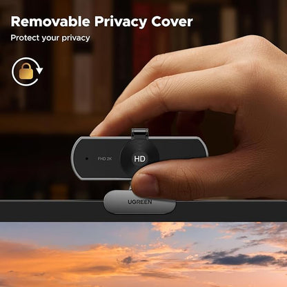 UGREEN 2K Webcam for PC Ultra HD 1080P Computer Webcam with Microphone, PC Camera with Privacy Cover, USB Web Camera for Streaming, Conference, Video Calling, Zoom, Skype, Teams, FaceTime, Silver Grey
