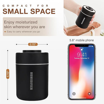 Portable Mini Humidifier, 180ml USB Cool Mist Small Humidifiers for Bedroom, Personal Desktop Humidification for Car Office Travel & Indoor Plants(Black)