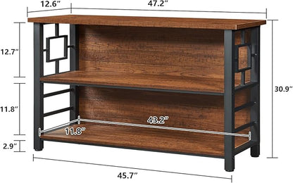 HOMISSUE Book Shelf, 3 Tier Long Bookshelf with Storage, Engineered Wood and Metal Shelf Bookcase, Low Short Bookcases for Small Space, Living Room, Bedroom, Office, Rustic Brown