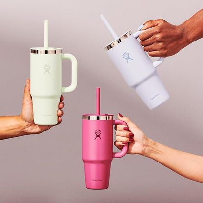 Hydro Flask Travel Tumbler with Handle, Lid and Straw - Insulated Stainless Steel in 24 Oz Tonal Birch