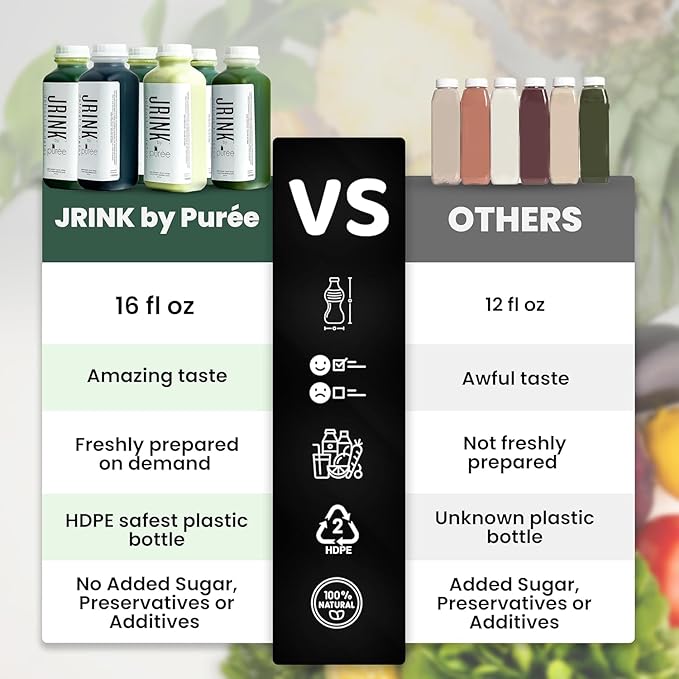 JRINK by Purée Advance Juice Cleanse, Cold Pressed Detox Drink with Organic 2 Day-Healthy Vegetable and Fruit Juice, Frozen Pressed Juice Cleanse, 12 Bottles, 16oz Each