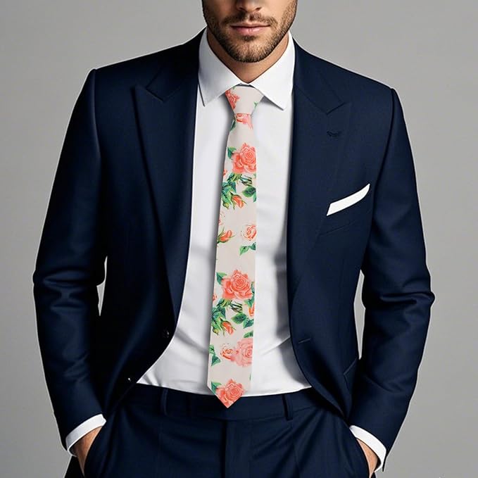 Cotton Floral Ties for Men 2.76" Men's Skinny Tie Linen Flower Printed Neck Tie for Wedding Dating Party