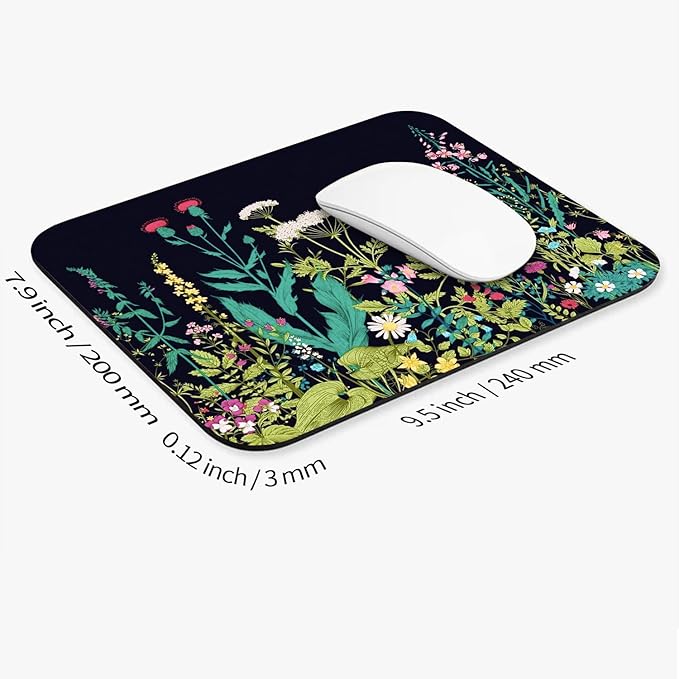 Square Mouse Pad Midnight Flowers,Personalized Premium-Textured Custom Mouse Mat Design,Washable Mousepad Cloth,Non-Slip Rubber Base Computer Mouse Pads for Wireless Mouse