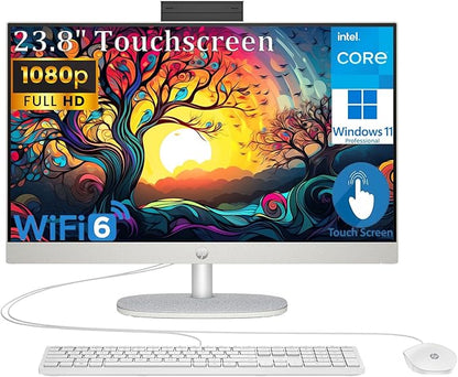 HP 24 Touchscreen All-in-One Desktop Computer for Home and School, Intel Processor (Beat i3-1110G4), 23.8" FHD Display, 32GB DDR4 RAM, 1TB PCIe SSD, WiFi 6, Bluetooth, Business AIO, Windows 11 Pro