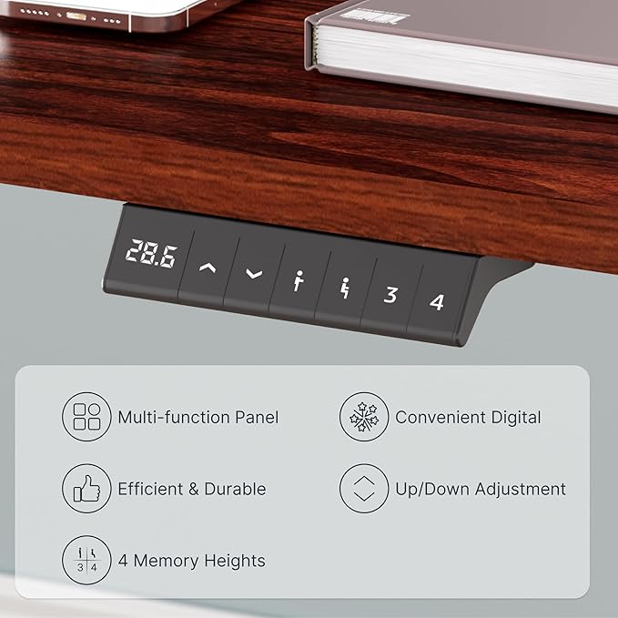FLEXISPOT EN2 Whole-Piece Standing Desk with Clamp Power Strip, 55 x 28 Electric Stand Up Height Adjustable Desk with Cable Management (Black Frame + 55" Mahogany Top, 2 Packages)