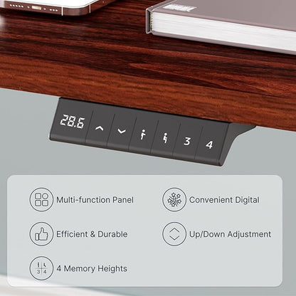 FLEXISPOT EN2 Whole-Piece Standing Desk with Clamp Power Strip, 55 x 28 Electric Stand Up Height Adjustable Desk with Cable Management (Black Frame + 55" Mahogany Top, 2 Packages)
