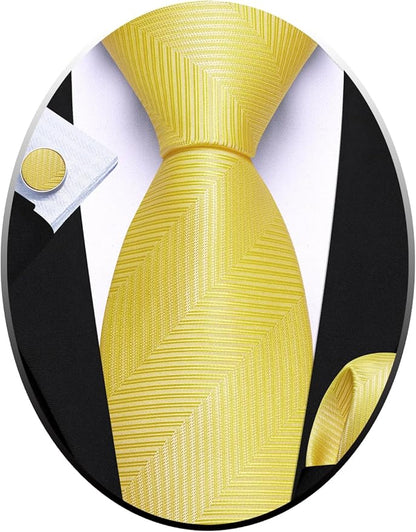Barry.Wang Tie Sets for Men Silk Solid Necktie Stain Ties Handkerchief Pocket Square Cufflinks Wedding Business Dyed