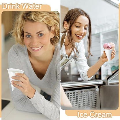Roshtia 1000 Pcs 4 oz Snow Cone Cups Paper Thicken Disposable with 1 Cups Dispenser Pull Type Wall Mount Cup Holder Paper for Restaurants, Home, and Office, and Shaved Ice, Cold (White)