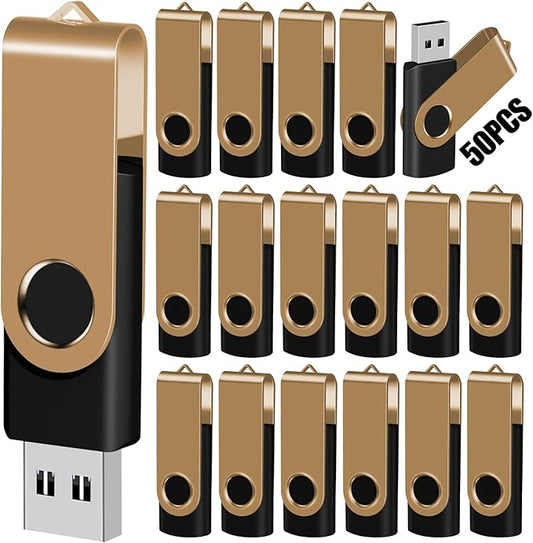 EASTBULL 4GB USB Flash Drive Bulk Thumb Drives 50 Pack with Lanyards USB 2.0 4GB Memory Sticks Zip Drive Pen Drive for Storage and Backup Gold 50PCS