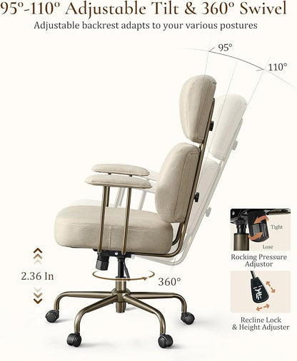 EUREKA ERGONOMIC Home Office Desk Chairs, Ergonomic Computer Chair with High Back, Executive Office Chair with Lumbar Support, Spring Cushion Seat, Mid-Century Modern, Off-White