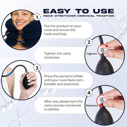 Neck Stretcher, Cervical Traction Device, Neck Traction Device for Neck Pain Relief, Adjustable Inflatable Neck Stretcher Cervical Traction and Neck Brace, Neck Decompression Home Use (Blue)