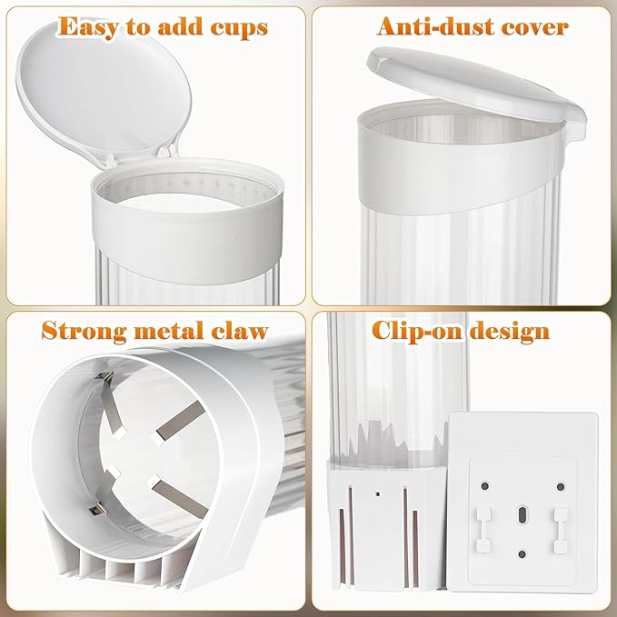 Upgraded Cup Dispenser, Wall Mount Pull Type Water Cooler Cup Holder for 9oz - 12oz Disposable Paper Plastic Cups for Home Office, with Magnetic Mounting Plate (White)