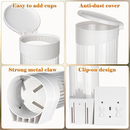Upgraded Cup Dispenser, Wall Mount Pull Type Water Cooler Cup Holder for 9oz - 12oz Disposable Paper Plastic Cups for Home Office, with Magnetic Mounting Plate (White)