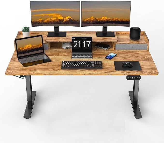 63 x 30 Inch Standing Desk with 2 Drawers, Adjustable Height Widened Stand Up Desk with Storage, Sit to Stand Ergonomic Workstation for Home Office, Light Rustic