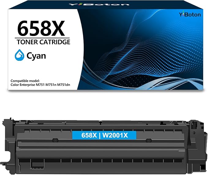 658X Cyan Toner Cartridge Replacement for W2001X Cyan Toner Cartridge Compatible for Color Leserjet Enterprise M751 M751n M751dn Printer Series.（with New Chip）