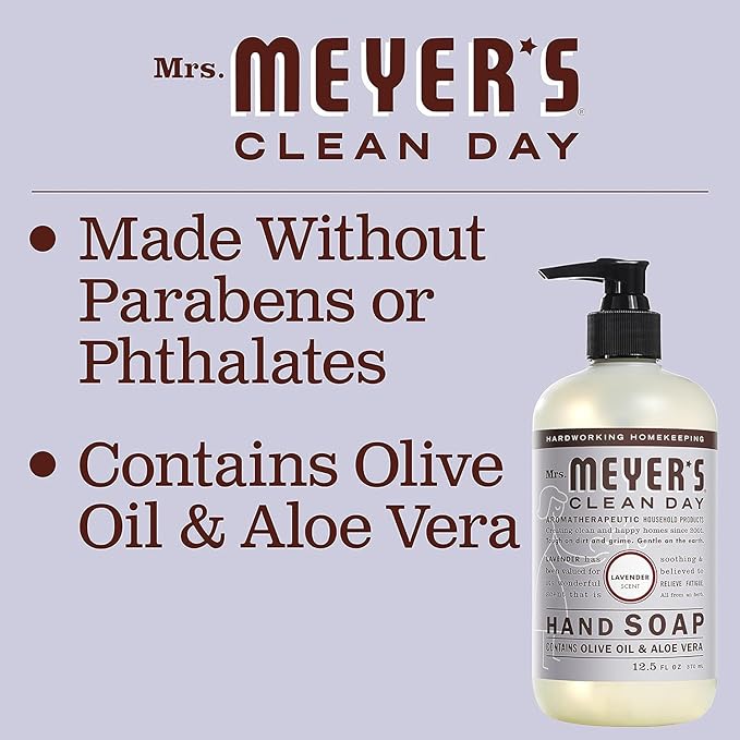 MRS. MEYER'S CLEAN DAY Hand Soap Refill, Made with Essential Oils, Biodegradable Formula, Lavender, 33 fl. oz - Pack of 6