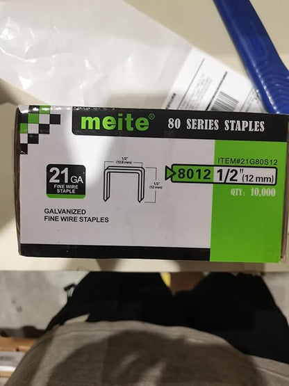 meite 21 Gauge Upholstery Staples, 1/2-Inch Crown with 1/2-Inch Length Galvanized Heavy Duty Staples for Staple Guns MT8016, MT8016S, and MT8016SLN (10,000 Counts)