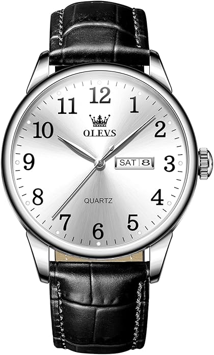 Men's Casual Leather Watch, Easy to Read Three-Hand Analog Stainless Steel Watches for Men, Minimalist Day Date Waterproof Luminous Mens Quartz Wristwatch