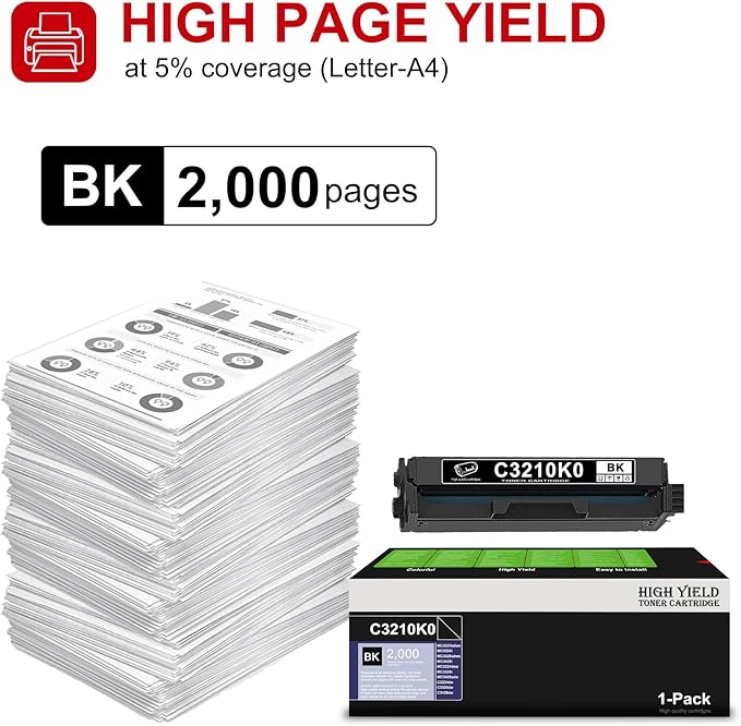 1 Pack Black C3224 C3210K0 Toner Cartridge Replacement for LEXC3210K0 C3210K0 for MC3224adwe MC3224i MC3326adwe MC3426i MC3224dwe MC3326i MC3426adw C3224dw C3326dw C3426dw Printer