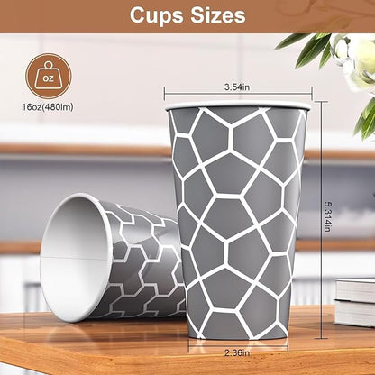 16 oz Coffee Cups 180 Pack, Disposable Coffee Cups Hot Paper Cups 16 oz, Insulated Paper Coffee Cup for Hot Cold Drinks