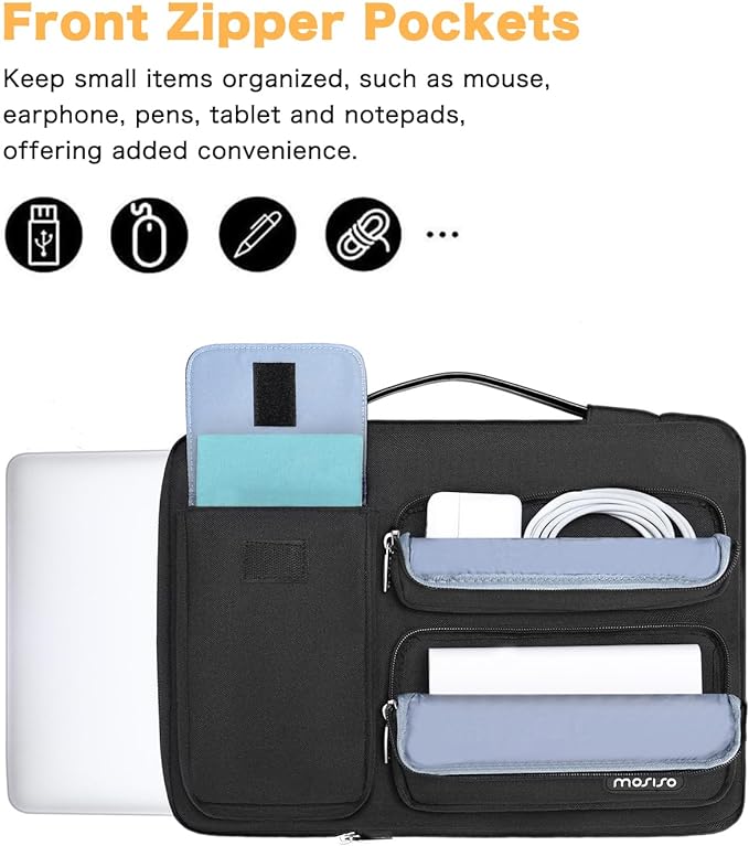 MOSISO 360 Protective Laptop Case 16 inch, 15-15.6 inch Laptop Sleeve Compatible with MacBook Pro 16, HP Acer Dell Lenovo ASUS Notebook,Side Open Bag with 2 Raised&1 Flapover Pockets, Black