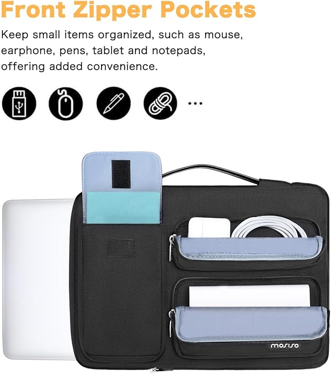 MOSISO 360 Protective Laptop Case 14 inch, Laptop Sleeve Compatible with HP Lenovo Dell ASUS Acer, HP Stream, Dell Latitude, Lenovo IdeaPad,Side Open Bag with 2 Raised&1 Flapover Pockets, Black