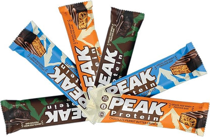 PEAK PROTEIN BARS - Natural - Grass-Fed Whey - 20G Protein - Non-GMO - Gluten Free - 6 Bar Variety Pack