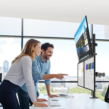 PUTORSEN Triple Monitor Mount for Up to 49" Ultrawide and 32" Monitors per Side Arm, Extra Tall 3 Monitor Desk Mount Holds up to 44 lbs, VESA 75/100 mm