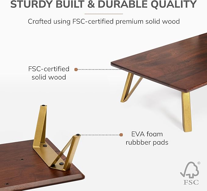 Anji Mountain Wooden Monitor Stand - Elegant Monitor Riser, Perfect Monitor Stand for Desk Organization, Durable Wood Construction monitor stands, Enhances Ergonomics and Workspace Efficiency,Biscotti