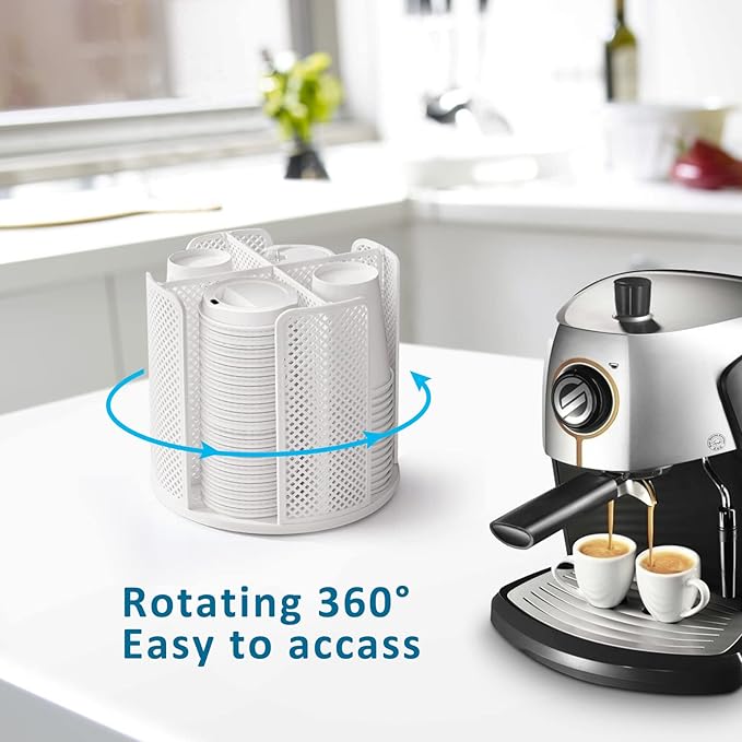 Cup and Lid Organizer Cup Dispenser Coffee Cup Organizer Paper Cup Holder Rotating for Bathroom, Restaurant, Break Room, Coffee Station, Bar, Buffet, Kitchen Cabinet, Countertop,4 Compartment