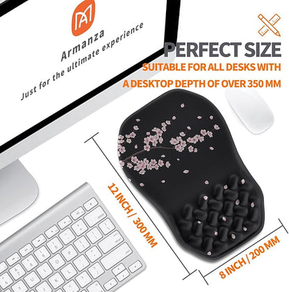 Ergonomic Slope Mouse Pad Wrist Support, Wrist Rest Mousepad for Carpal Tunnel Pain Relief with Massage Bulge and Slow Rebound Memory Foam (12x8 inch, Pink Blossom)