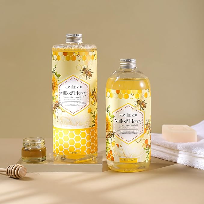 ROMIIE ZOI Foaming Hand Soap Refill, Milk & Honey, Gentle & Moisturizing Formula, 1 L/ 33.8 FL OZ