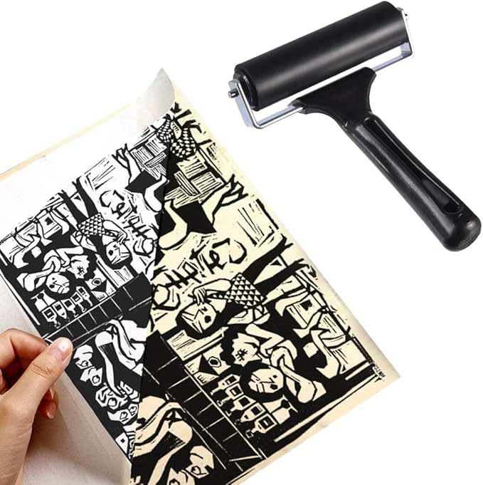 2 Pcs Rubber Roller, Hard Rubber Brayer Glue Roller for Construction Tools Printmaking Stamping Wallpaper Gluing Application, 3.8" and 2.2" (Black)