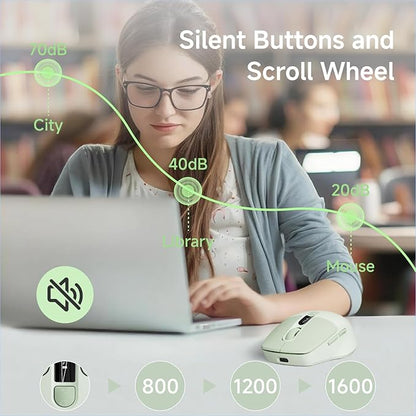 EWEADN Q1 Wireless Mouse, Bluetooth & 2.4G Silent Mouse Quiet Click with 3 DPI Levels, Battery & DPI Smart Display, 6 Button Small Portable Cordless Mice for Laptop/PC/Mac-Green