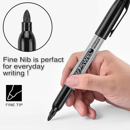 Permanent Markers Bulk 200 Pack — Black Fine Tip Waterproof Markers